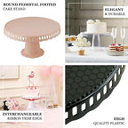 4 Pack | 13" Black Round Pedestal Footed Reusable Plastic Cupcake Stands with Interchangeable Ribbon Trim Edge, alternate