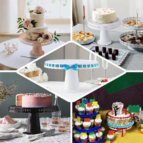 4 Pack | 13" Black Round Pedestal Footed Reusable Plastic Cupcake Stands with Interchangeable Ribbon Trim Edge, alternate