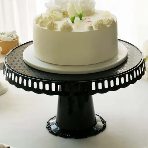 4 Pack | 13" Black Round Pedestal Footed Reusable Plastic Cupcake Stands with Interchangeable Ribbon Trim Edge, alternate