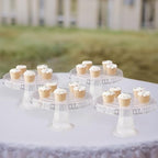 4 Pack | 13" Clear Round Pedestal Footed Reusable Plastic Cupcake Stands with Interchangeable Ribbon Trim Edge