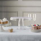 4 Pack | 13" Clear Round Pedestal Footed Reusable Plastic Cupcake Stands with Interchangeable Ribbon Trim Edge, alternate