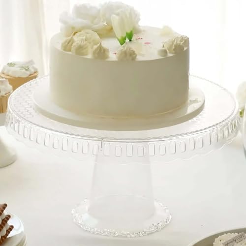 4 Pack | 13" Clear Round Pedestal Footed Reusable Plastic Cupcake Stands with Interchangeable Ribbon Trim Edge, alternate