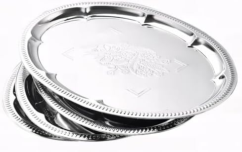 4-Pack 15.7" x 11.8" Silver Serving Trays for Party Set - Lightweight Oval Floral Engraved Silver Platter