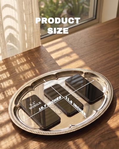 4-Pack 15.7" x 11.8" Silver Serving Trays for Party Set - Lightweight Oval Floral Engraved Silver Platter, alternate view 3