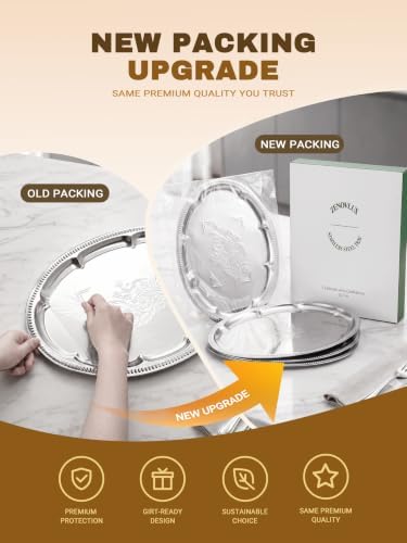 4-Pack 15.7" x 11.8" Silver Serving Trays for Party Set - Lightweight Oval Floral Engraved Silver Platter, alternate view 5