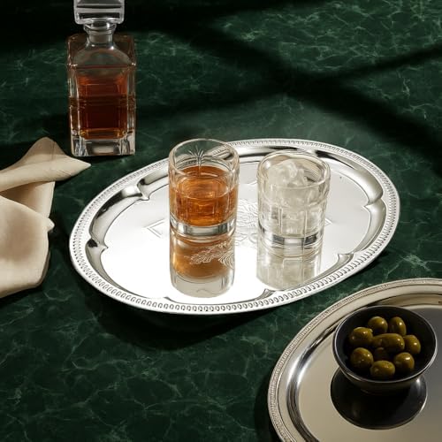4-Pack 15.7" x 11.8" Silver Serving Trays for Party Set - Lightweight Oval Floral Engraved Silver Platter, alternate view 6