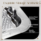 4 Pack 15.8" x 11.6" Large Silver Serving Trays for Dessert Table Stainless Steel Platters Floral Engraved, alternate view 5