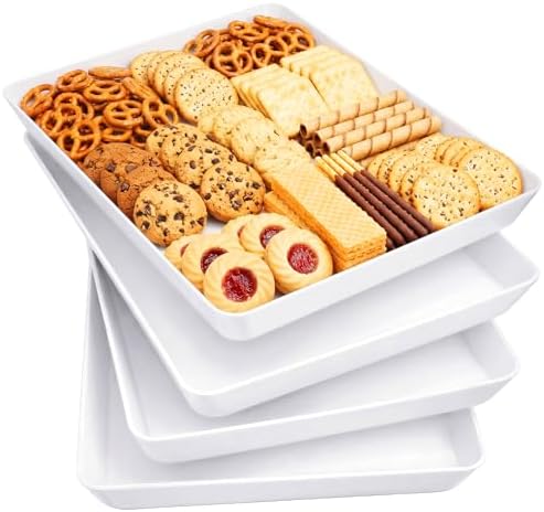 4-Pack 16" x 12" Extra Large Plastic Food Serving Trays for Party in White