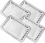 4 Pack 17.5" x 13.6" Large Silver Serving Trays for Dessert Table Stainless Steel Platters Floral Engraved
