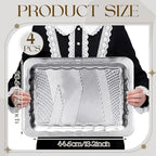 4 Pack 17.5" x 13.6" Large Silver Serving Trays for Dessert Table Stainless Steel Platters Floral Engraved, alternate view 3