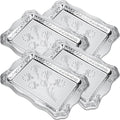 4 Pack 18.9" x 12.8" Large Silver Serving Trays for Dessert Table Stainless Steel Silver Platters Floral
