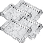 4 Pack 18.9" x 12.8" Large Silver Serving Trays for Dessert Table Stainless Steel Silver Platters Floral