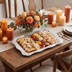 4 Pack 18.9" x 12.8" Large Silver Serving Trays for Dessert Table Stainless Steel Silver Platters Floral, alternate view 5