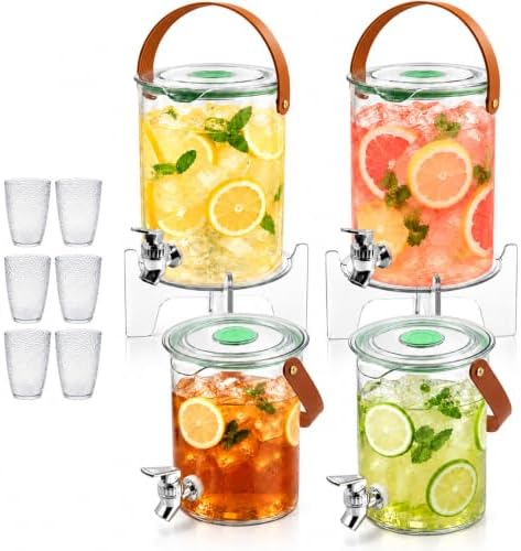 4 Pack 1Gallon + 0.55Gallon Plastic Drink Dispensers for Parties