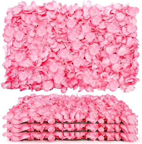 4 Pack 24"x16" Flower Wall Panel Set, Artificial Flower Backdrop, 3D Silk Pink Hydrangea Floral, Wall Decorative