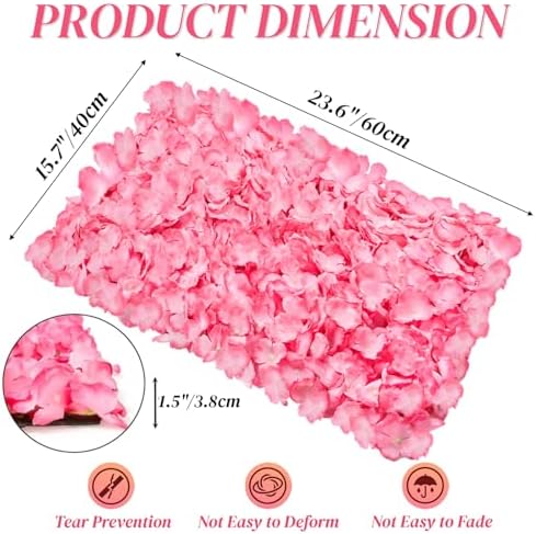 4 Pack 24"x16" Flower Wall Panel Set, Artificial Flower Backdrop, 3D Silk Pink Hydrangea Floral, Wall Decorative, alternate