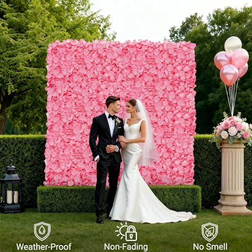 4 Pack 24"x16" Flower Wall Panel Set, Artificial Flower Backdrop, 3D Silk Pink Hydrangea Floral, Wall Decorative, alternate