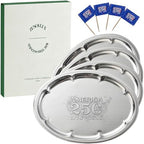 4 Pack 250th Anniversary USA Oval Silver Serving Trays with 4 US Toothpick Flags - 15.7" x 11.8" Stackable