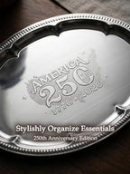 4 Pack 250th Anniversary USA Oval Silver Serving Trays with 4 US Toothpick Flags - 15.7" x 11.8" Stackable, alternate view 3