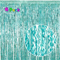 4 Pack 3.3 ft x 6.6 ft Wavy Aqua Teal Blue Tinsel Foil Fringe Curtains Backdrop - Wave Metallic Foil Curtains