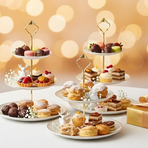 4 Pack 3-Tier Cupcake Stand, White Plastic Tiered Dessert Stand, Round Serving Tray for Wedding, Birthday, alternate view 2