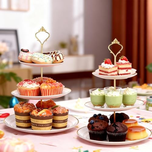4 Pack 3-Tier Cupcake Stand, White Plastic Tiered Dessert Stand, Round Serving Tray for Wedding, Birthday, alternate view 7