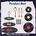 4 Pack 3 Tier Rock Roll Record Cake Stand Party Decoration in black, hot pink, yellow, blue, alternate view 3