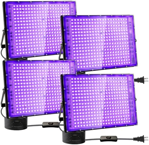 4 Pack 300W Black Lights, Blacklight Flood Light with Plug and Switch, for Glow Party, Black Light Party