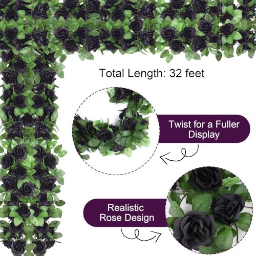 4 Pack 32 FT Black Halloween Garland Artificial Flower Vines Decor, alternate view 3