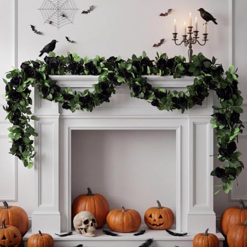 4 Pack 32 FT Black Halloween Garland Artificial Flower Vines Decor, alternate view 6