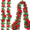 4 Pack 32 FT Red Flower Garland Kentucky Artificial Rose Vines Derby Roses Fake Vine Flowers Plants Party
