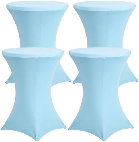 4 Pack 32 x 43 Inch Cocktail Table Covers Round Light Blue Spandex in 32 x 43 Inch in Light Blue