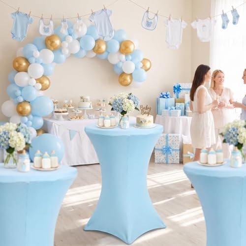4 Pack 32 x 43 Inch Cocktail Table Covers Round Light Blue Spandex in 32 x 43 Inch in Light Blue, alternate view 2