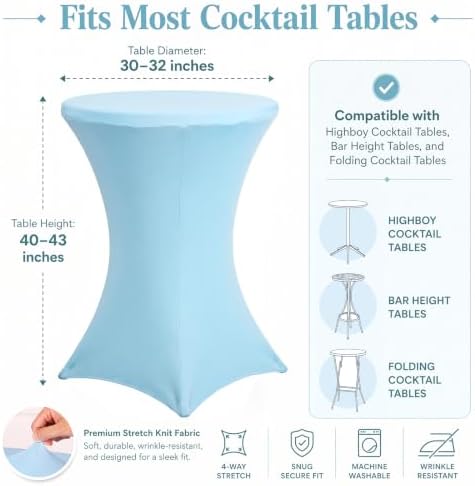 4 Pack 32 x 43 Inch Cocktail Table Covers Round Light Blue Spandex in 32 x 43 Inch in Light Blue, alternate view 3