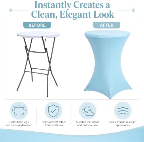 4 Pack 32 x 43 Inch Cocktail Table Covers Round Light Blue Spandex in 32 x 43 Inch in Light Blue, alternate view 4