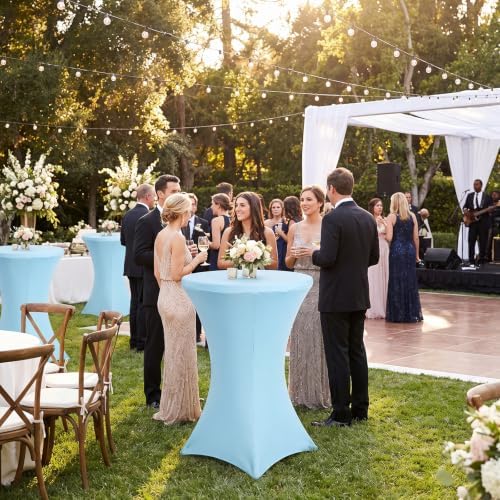 4 Pack 32 x 43 Inch Cocktail Table Covers Round Light Blue Spandex in 32 x 43 Inch in Light Blue, alternate view 7