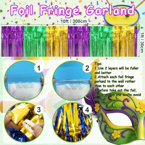 4 Pack 39 Ft Foil Fringe Garland Mardi Gras Float Fringe Curtains Tassel Foil Float Parade Float Decorations for, alternate
