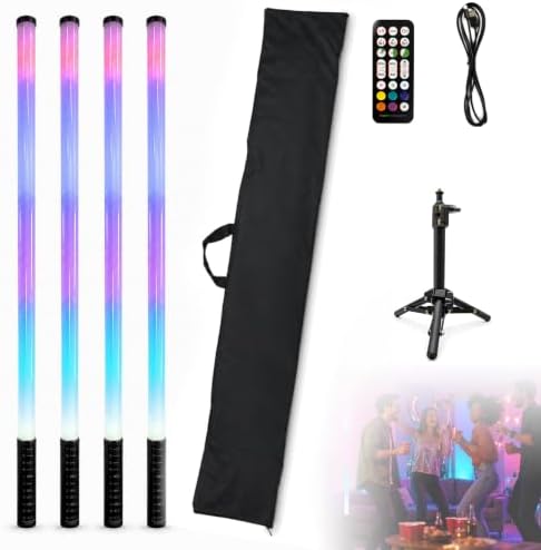 4 Pack 4ft RGB LED Light Bar 5200mAh Rechargeable Battery Powered Tube Light Stand APP Control Party, DJ, Disco