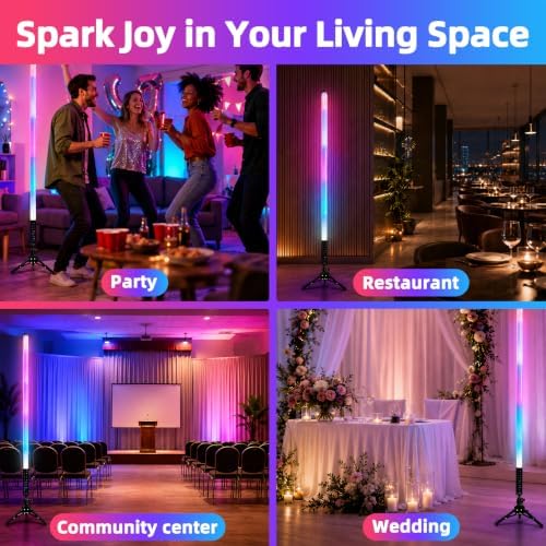 4 Pack 4ft RGB LED Light Bar 5200mAh Rechargeable Battery Powered Tube Light Stand APP Control Party, DJ, Disco, alternate