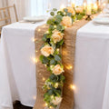 4 Pack 5.9 FT Artificial Flower Garland with Lights, Fake Floral Garland with 24 Champagne Roses, Flower