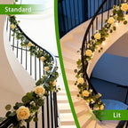 4 Pack 5.9 FT Artificial Flower Garland with Lights, Fake Floral Garland with 24 Champagne Roses, Flower, alternate view 4
