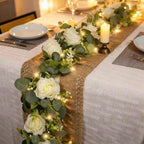 4 Pack 5.9 FT Artificial Flower Garland with Lights, Fake Floral Garland with 24 White Roses, Flower Decorations