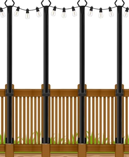 4 Pack 5Ft String Light Poles, Outside String Lights, Outdoor Light Poles, Metal Poles Stand for Patio