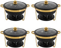 4-Pack 5Qt Chafing Dish Set Buffet Warmer with Glass Lids(Black&Gold)
