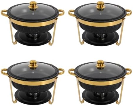 4-Pack 5Qt Chafing Dish Set Buffet Warmer with Glass Lids(Black&Gold)