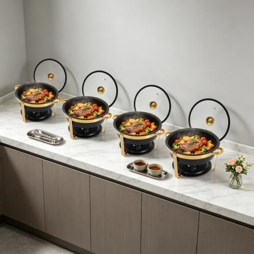 4-Pack 5Qt Chafing Dish Set Buffet Warmer with Glass Lids(Black&Gold), alternate view 4