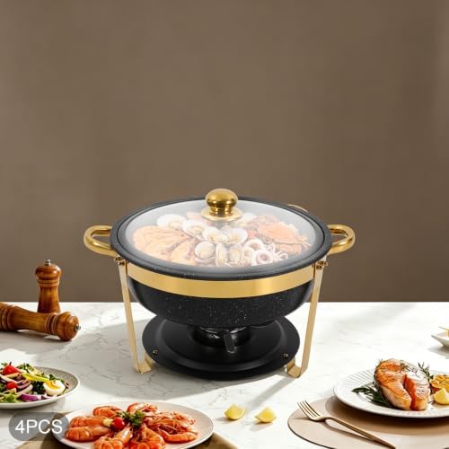 4-Pack 5Qt Chafing Dish Set Buffet Warmer with Glass Lids(Black&Gold), alternate view 6