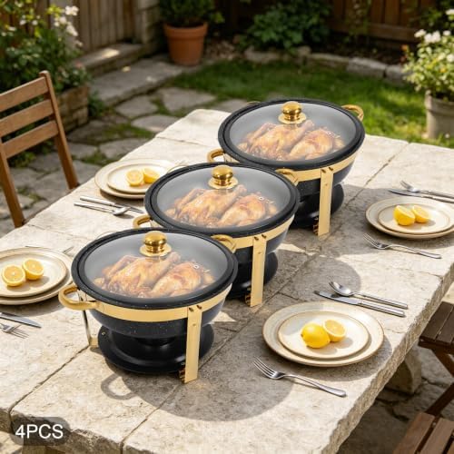 4-Pack 5Qt Chafing Dish Set Buffet Warmer with Glass Lids(Black&Gold), alternate view 7