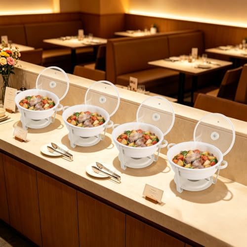 4-Pack 5Qt Chafing Dish Set Buffet Warmer with Glass Lids(White) in White, alternate view 4