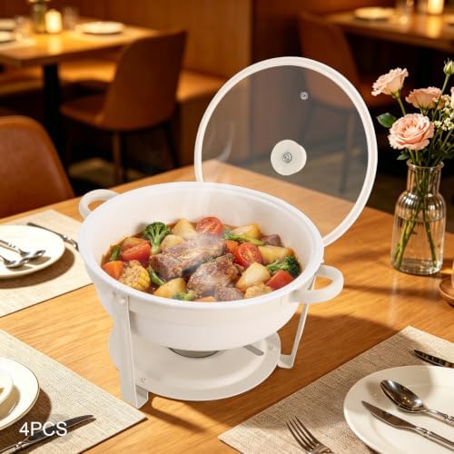 4-Pack 5Qt Chafing Dish Set Buffet Warmer with Glass Lids(White) in White, alternate view 5